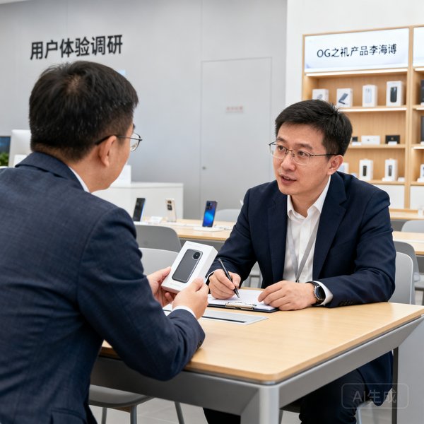 OG视讯产品总监李海博在用户调研现场的工作照，正与客户交流使用体验